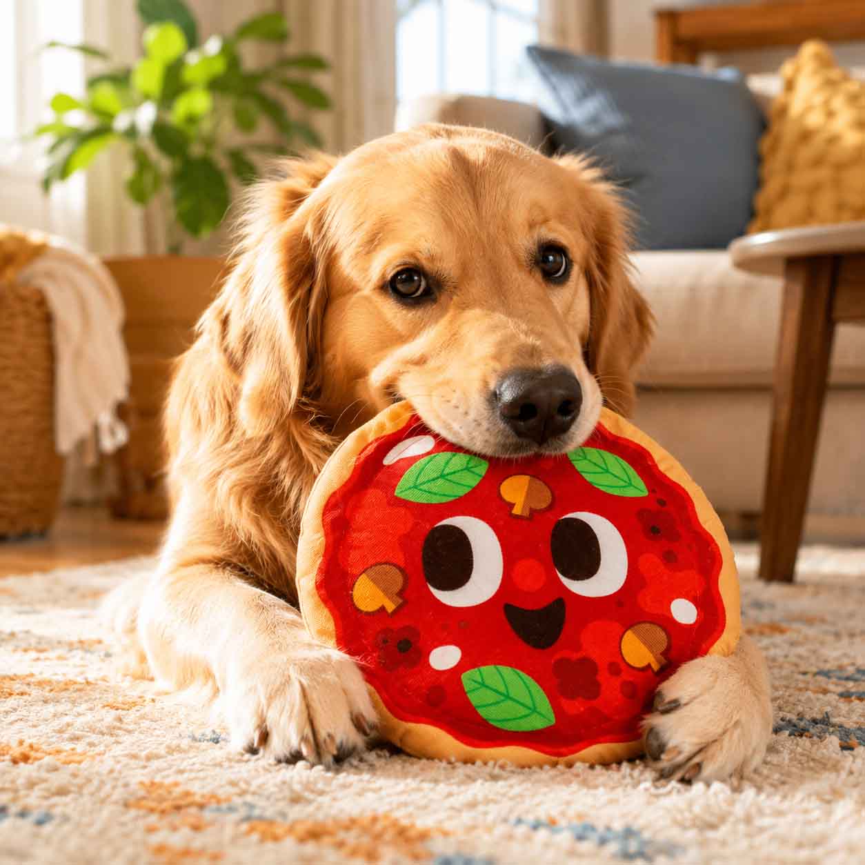 Signore Pizza Face Plush Fetch Dog Toy