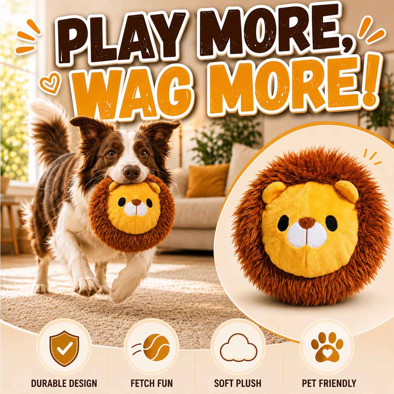 Lionel Lion Super Chewer Durable 2-in-1 + Fetch Dog Toy