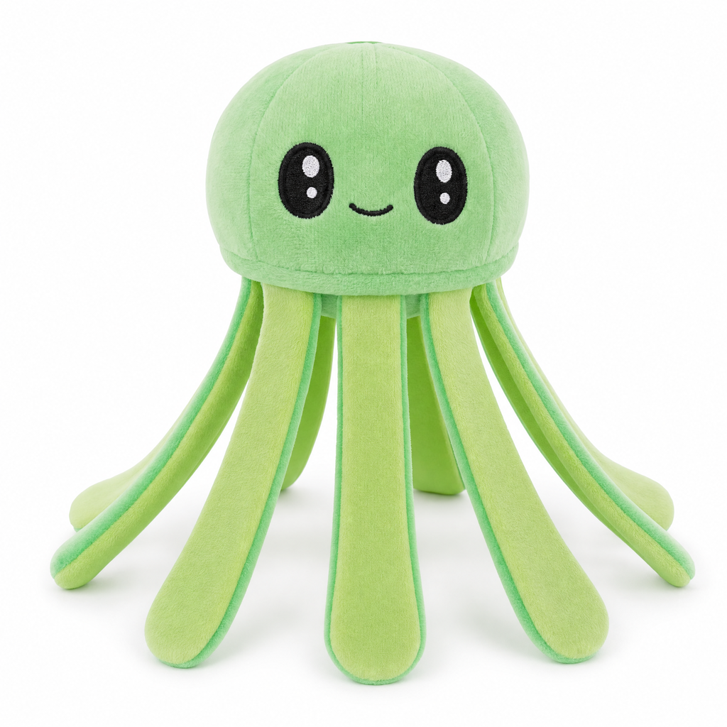 Chewvox octopus plush tug dog toy in green with tentacle strips
